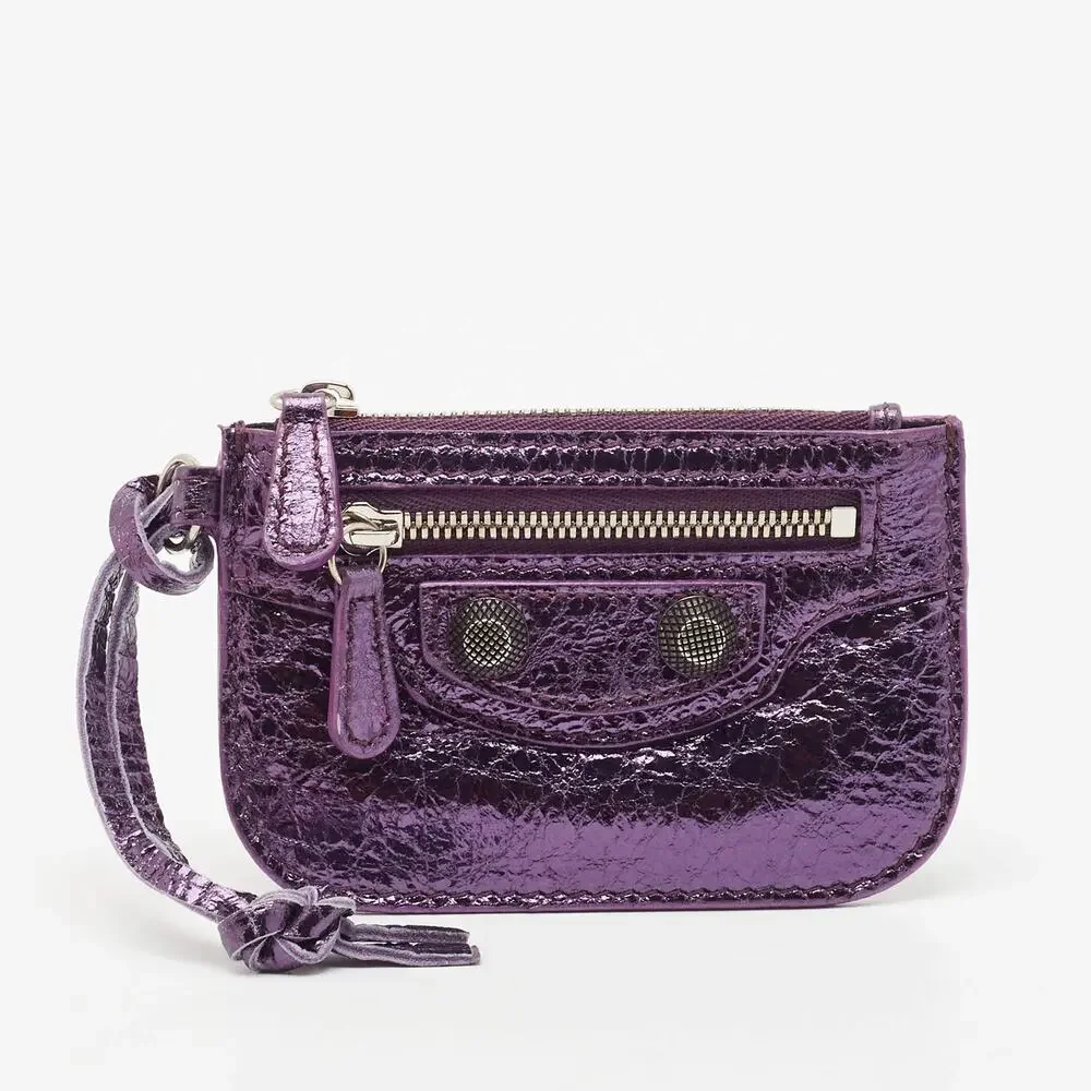 Balenciaga Le Cagole Leather Coin Purse ~ Metallic Purple